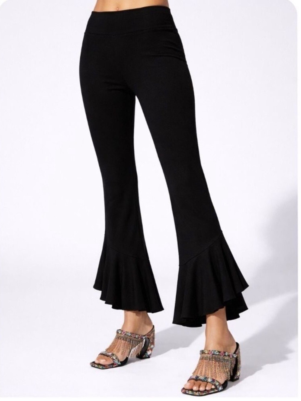 NWT $79 Slim Factor Flared Ruffled-bottom Stretch Legging Slack